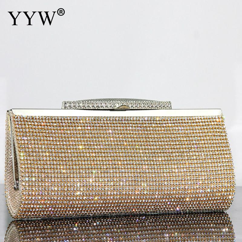 Diamond Silver Clutches Long hand Bag Gold Ladies Rhinestone Evening Bag Chain Shoulder Bag Party Banquet Evening Clutch Bags