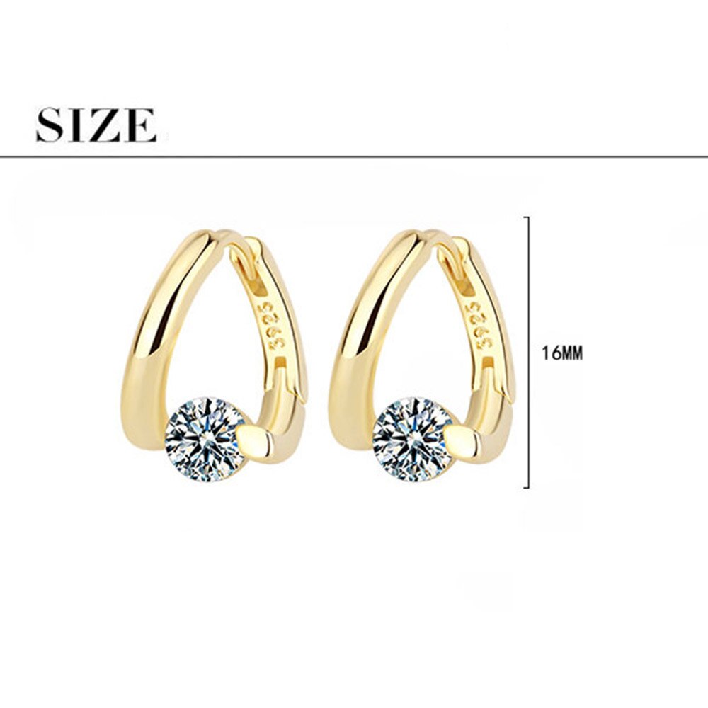 Diamond Simple Earrings Women's Gold Crystals Earring Piercing Ear 925 Stamp Silver Color Wedding Party Jewelry