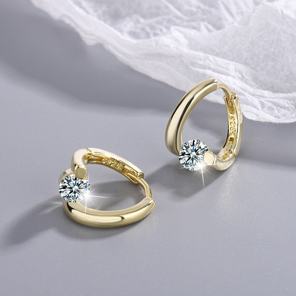 Diamond Simple Earrings Women's Gold Crystals Earring Piercing Ear 925 Stamp Silver Color Wedding Party Jewelry
