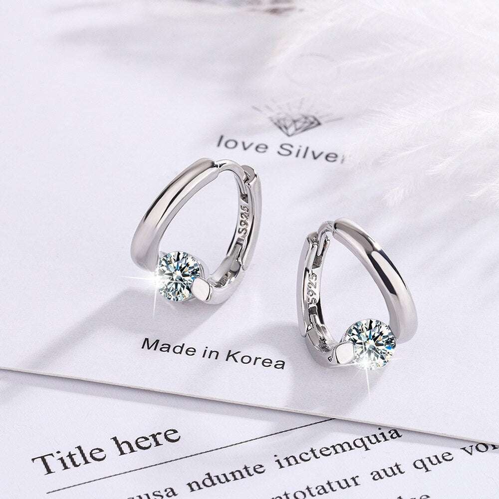 Diamond Simple Earrings Women's Gold Crystals Earring Piercing Ear 925 Stamp Silver Color Wedding Party Jewelry