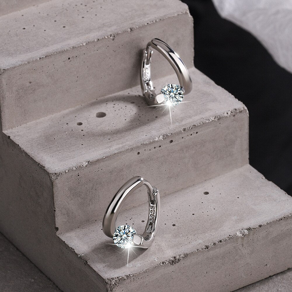 Diamond Simple Earrings Women's Gold Crystals Earring Piercing Ear 925 Stamp Silver Color Wedding Party Jewelry