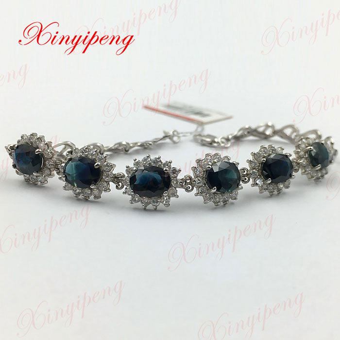 Diana money 925 sterling silver with 100% natural Sapphire bracelet Fashion jewelry Mother a gift