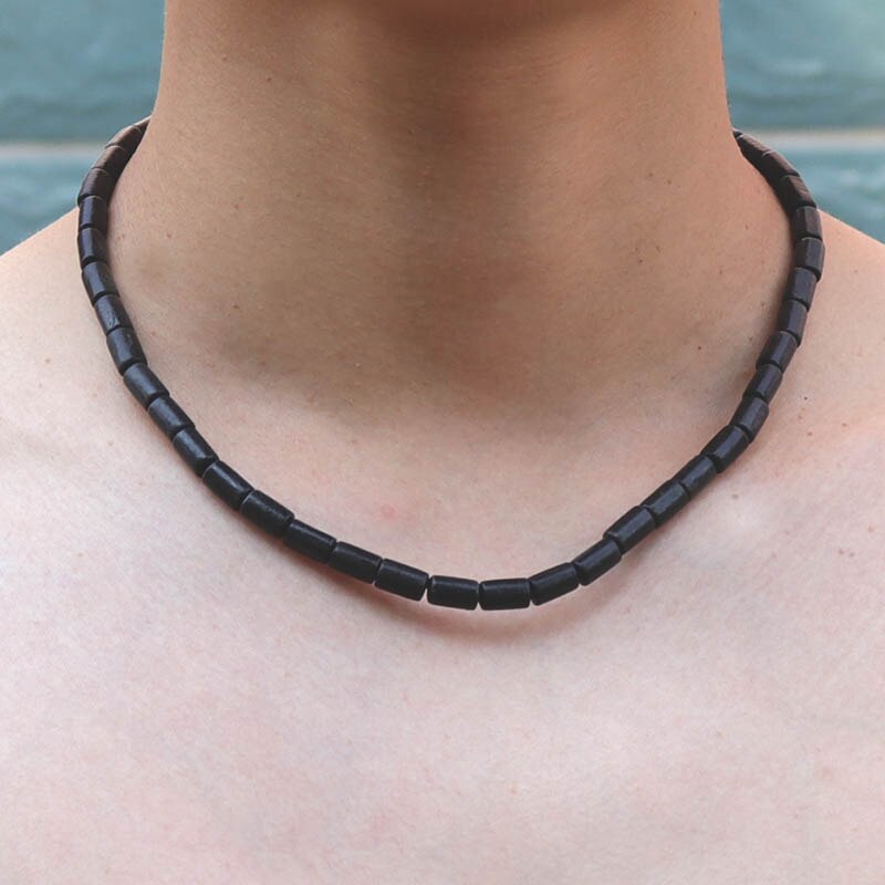 Diffone Choker Necklace For Men 18 Inches Short Necklace 100% Natural Wood Necklace Gift For Husband Punk Necklace Male Yoga