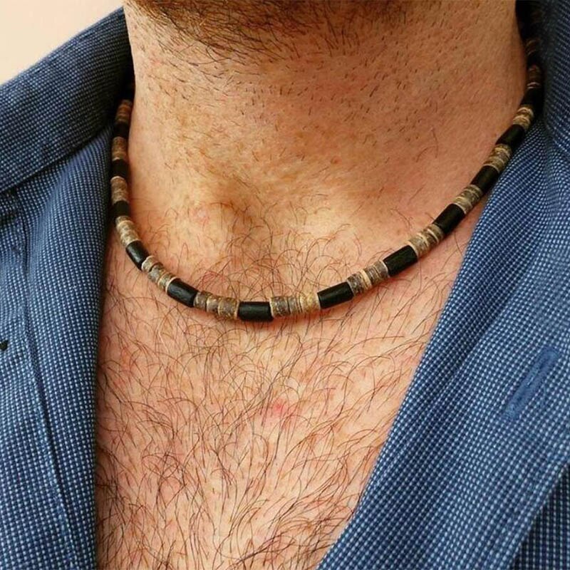 Diffone Choker Necklace For Men 18 Inches Short Necklace 100% Natural Wood Necklace Gift For Husband Punk Necklace Male Yoga