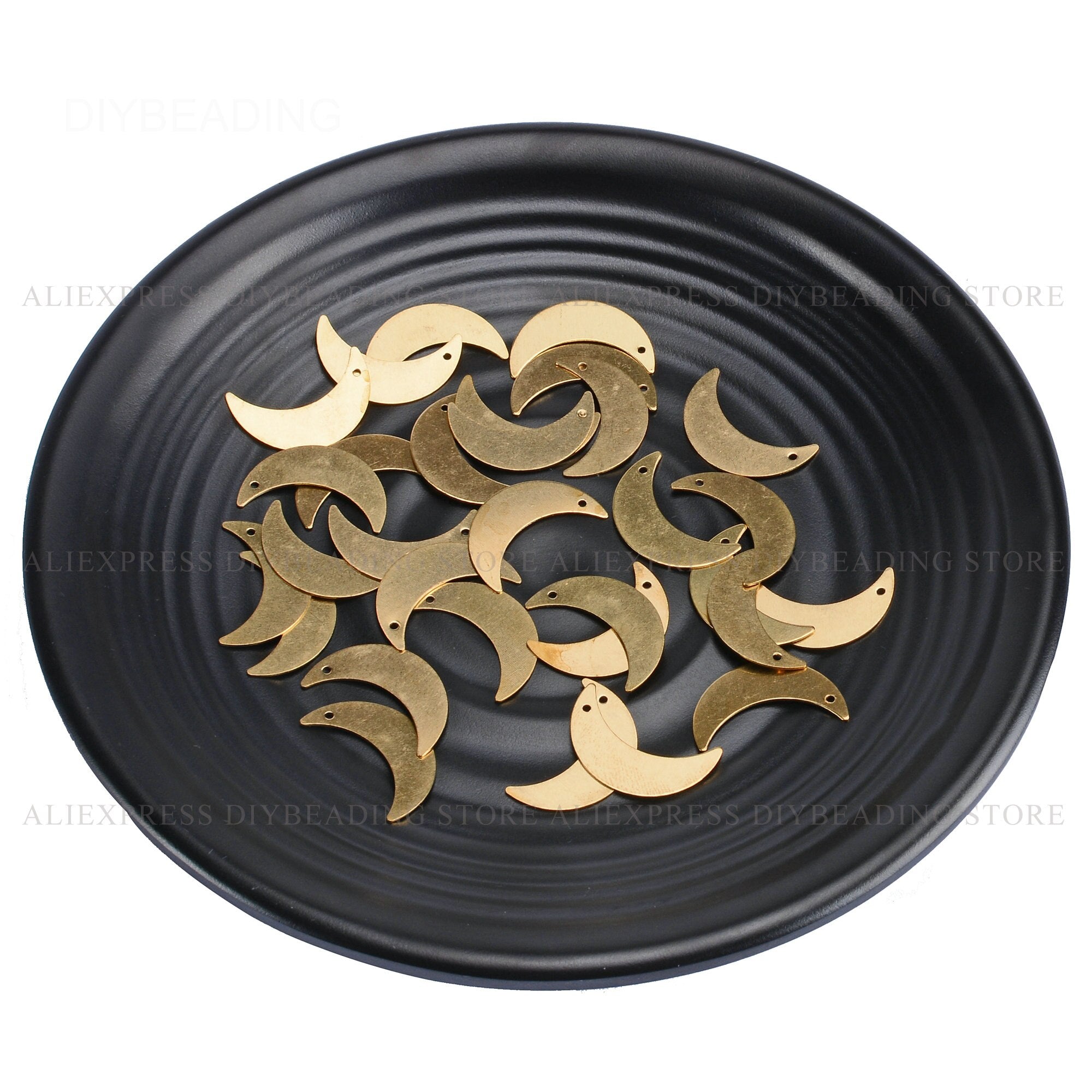 Dijes de media luna de latón, venta al por mayor, forma de media luna, etiqueta para sellar para elaboración de pendientes (22mm), 20-1000 Uds.