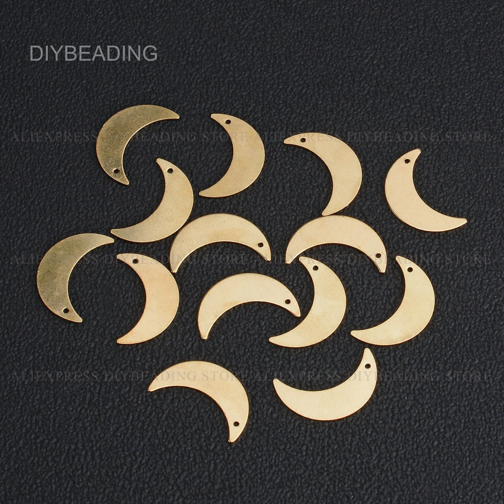 Dijes de media luna de latón, venta al por mayor, forma de media luna, etiqueta para sellar para elaboración de pendientes (22mm), 20-1000 Uds.