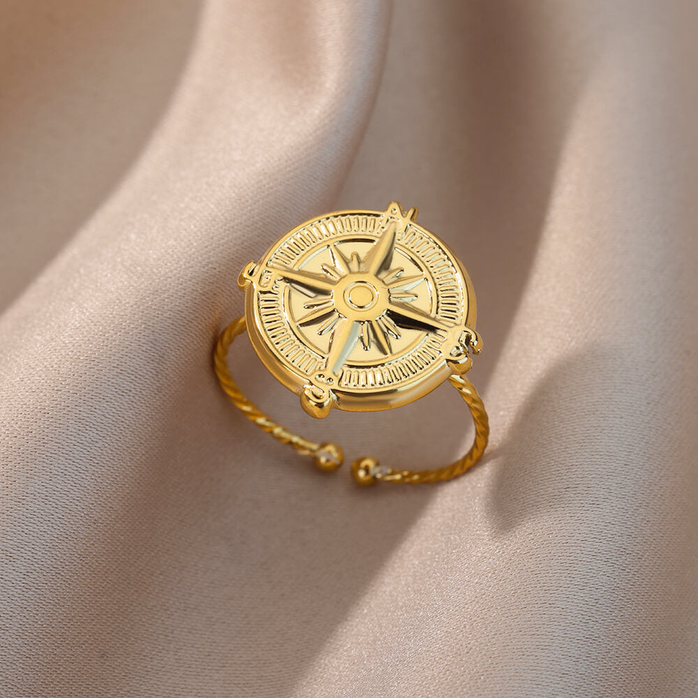 Disc Octagonal Star Rings for Women Men Thin Open Adjustable Stainless Steel Ring Gold Plated Aesthetic Jewerly anillos mujer