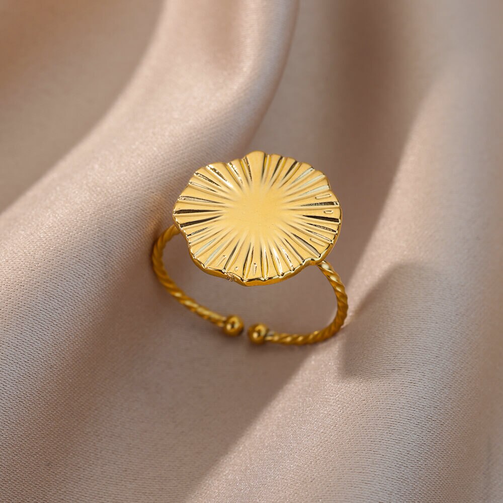 Disc Octagonal Star Rings for Women Men Thin Open Adjustable Stainless Steel Ring Gold Plated Aesthetic Jewerly anillos mujer