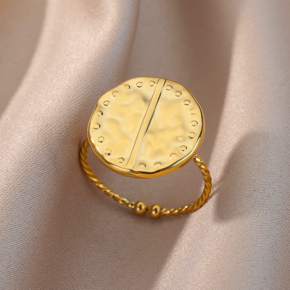 Disc Octagonal Star Rings for Women Men Thin Open Adjustable Stainless Steel Ring Gold Plated Aesthetic Jewerly anillos mujer