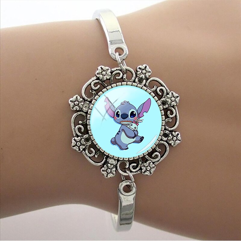 Disney Creative Design Funny Stitch Bracelet Star Baby Cartoon Bracelet Glass Jewelry  Cabochon Dome Bracelet