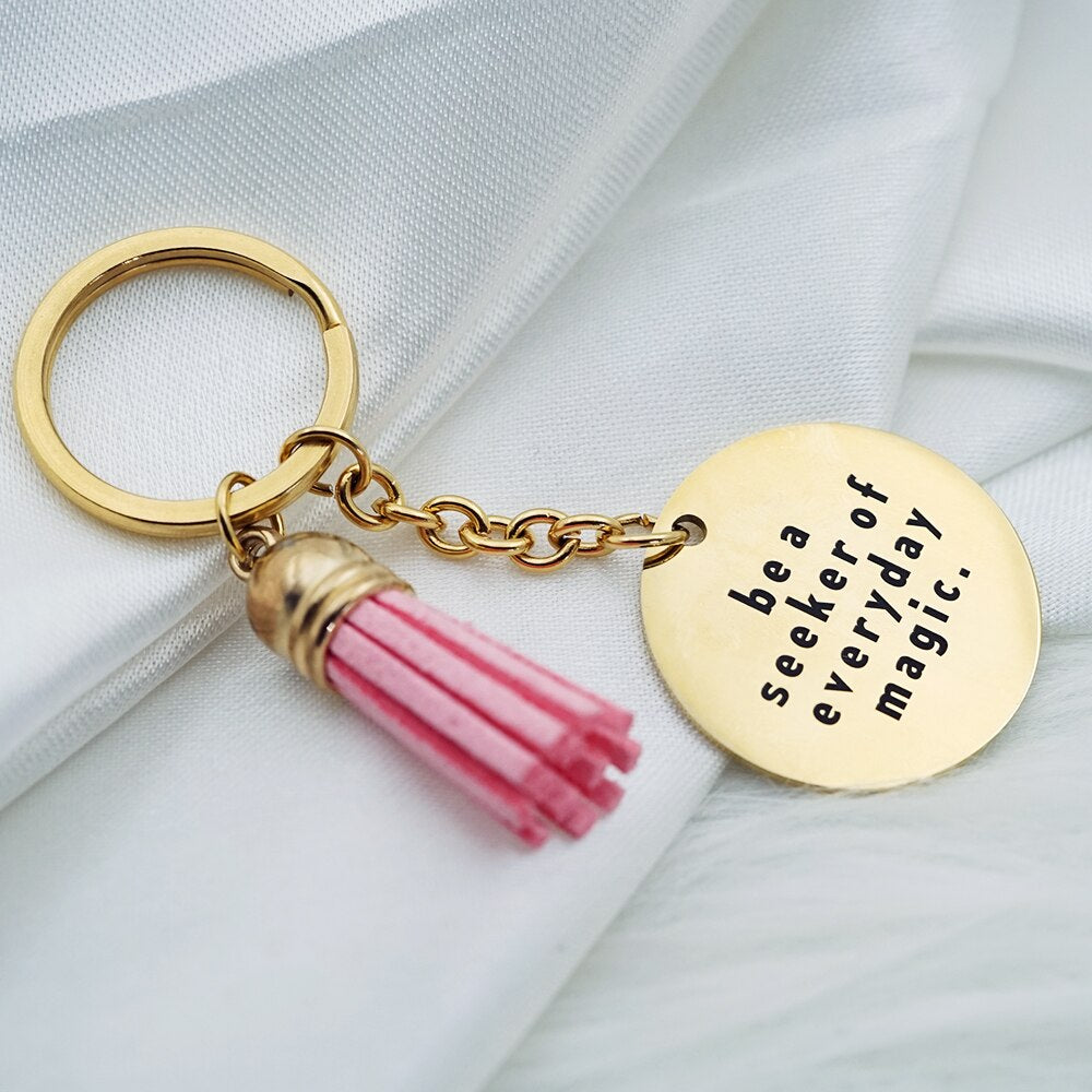 Diy Pink tassel charm keychain cute keyring engraved keychains birthday gift