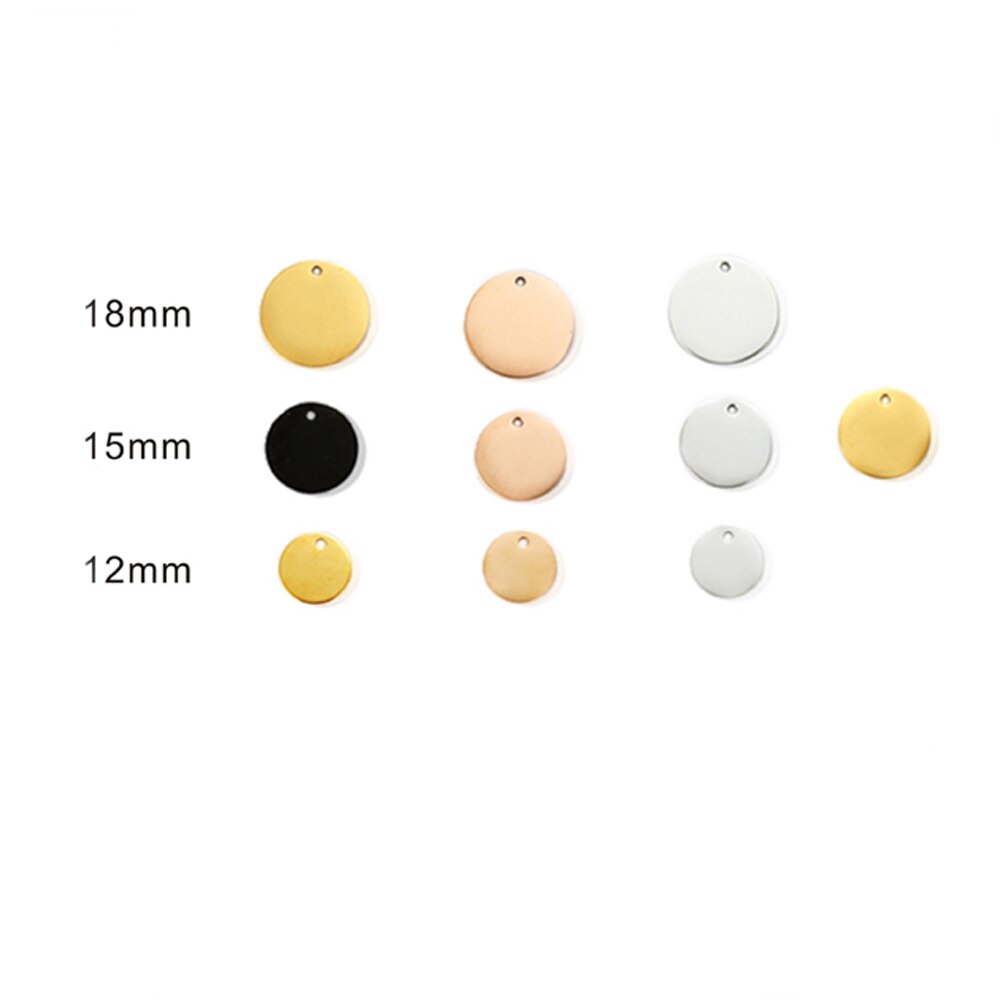 Diy Round Circle Customized Logo Tag 12mm 15mm 18mm Jewelry Necklace Bracelet Pendant With Ring 30pcs/Lot Stainless Steel