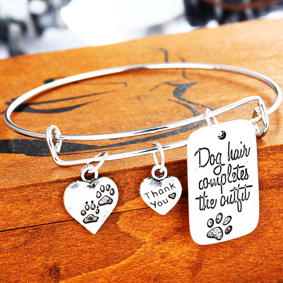 Dog Hair Completes The Outfit Love Heart Dog Tag Paws Prints Bangle Pet Charm Bracelet For Women Men Jewelry Gifts