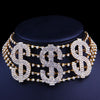 Dollar Sign Shining Letter Choker Hairpins Crystal Rhinestone Choker Women Gold Sliver Necklace Hip Hop Gothic Collier Femme