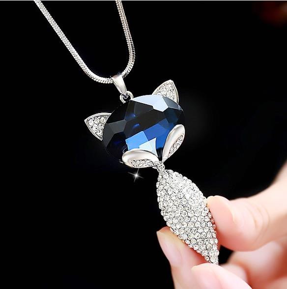 Women Cute little pendant contracted Crystal Sweater Chain Long Clothing Necklace