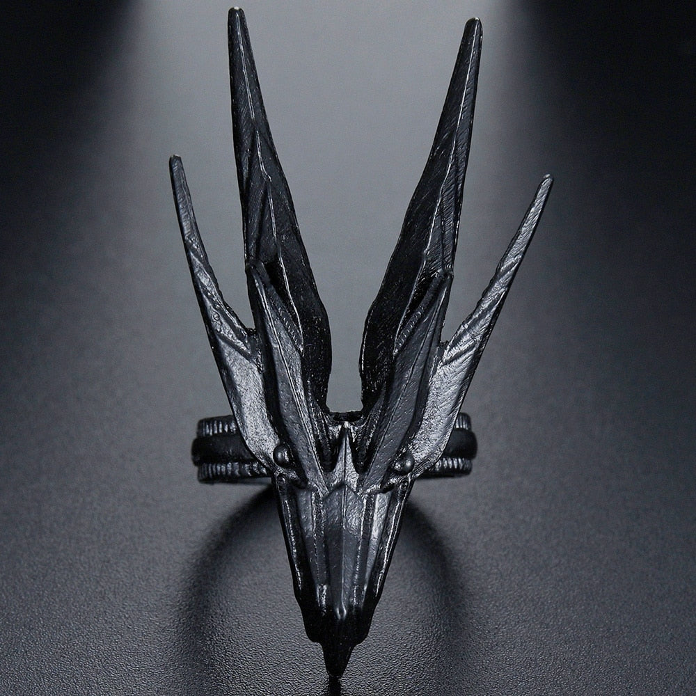 Domineering Dragon Head Black Metal Punk Opening Ring for Men Adjustable Finger Rings Party Birthday Jewelry Gift