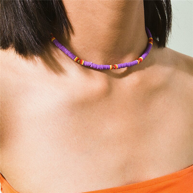 Donarsei 2021 Colorful Clay Choker Necklace For Women Bohemian Adjustable Soft Pottery Collar Necklace Boho Jewelry