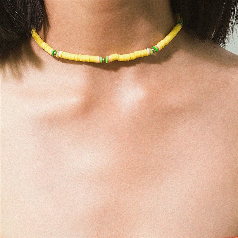 Donarsei 2021 Colorful Clay Choker Necklace For Women Bohemian Adjustable Soft Pottery Collar Necklace Boho Jewelry