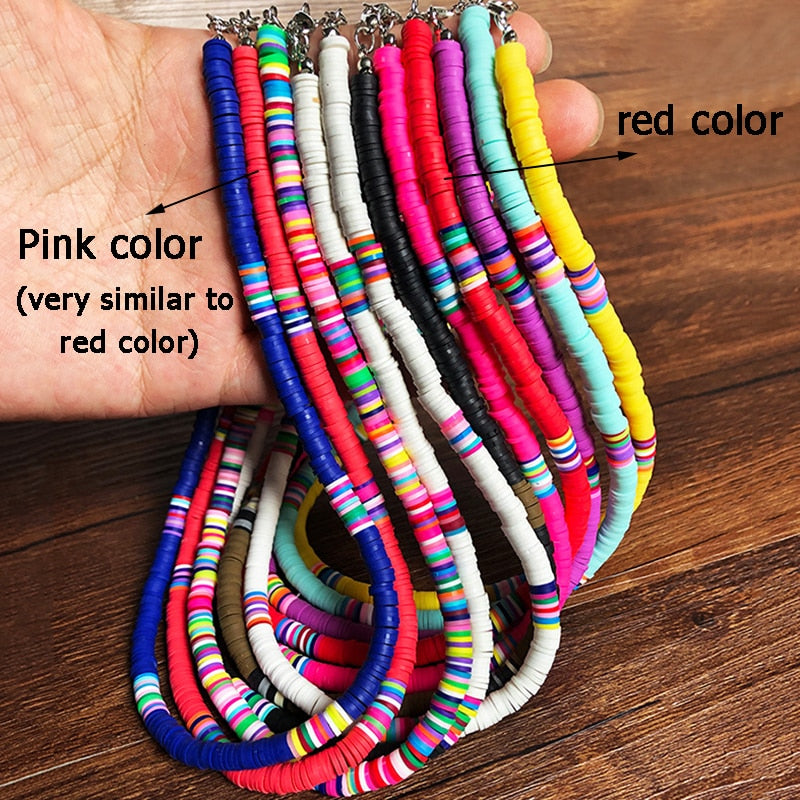 Donarsei 2021 6mm Soft Pottery Choker Necklace For Women Bohemian Adjustable Colorful Clay Collar Necklace Gift