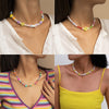 Donarsei 2022 Smiley Face Chokers Necklace For Women Bohemia Colorful Beaded Letter Clavicle Chain Party