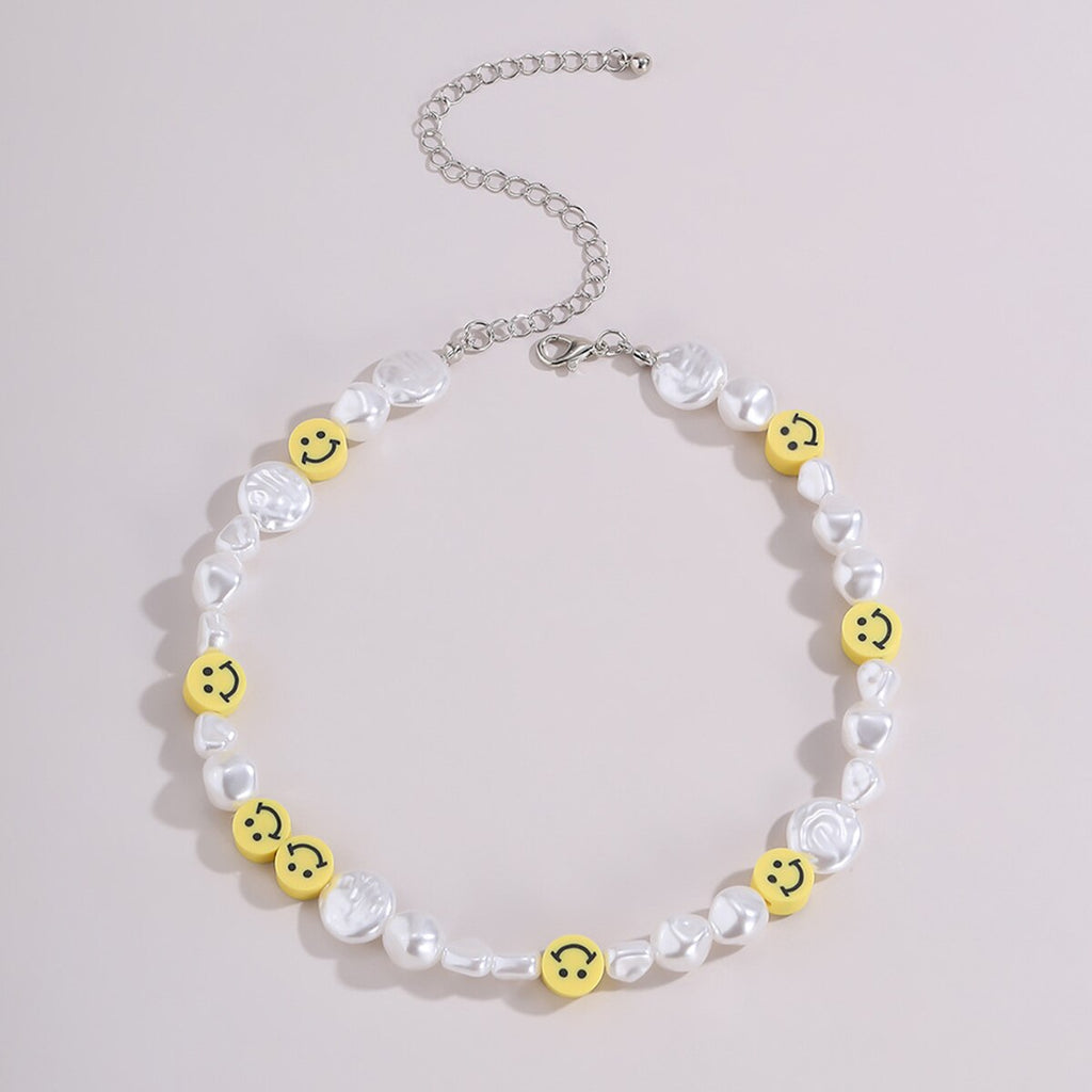 Donarsei 2022 Smiley Face Chokers Necklace For Women Bohemia Colorful Beaded Letter Clavicle Chain Party