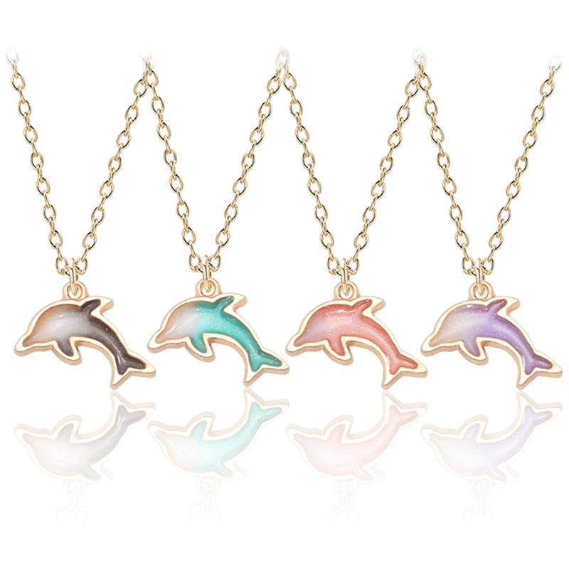 Doreen Box Korean Cute Little Dolphin Necklace Jewelry Golden Alloy Small Pendant Beautiful Cartoon Accessories For Women Girl