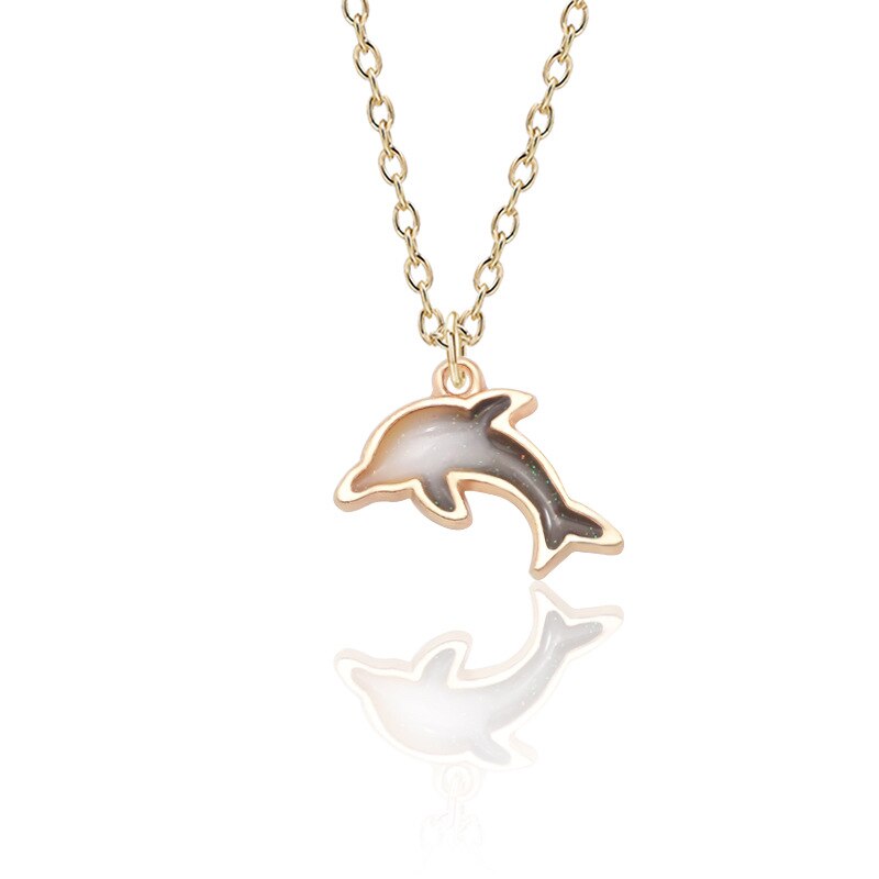 Doreen Box Korean Cute Little Dolphin Necklace Jewelry Golden Alloy Small Pendant Beautiful Cartoon Accessories For Women Girl
