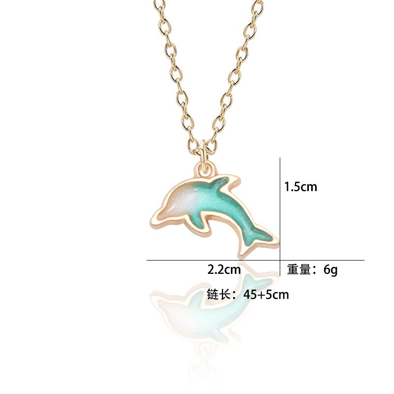 Doreen Box Korean Cute Little Dolphin Necklace Jewelry Golden Alloy Small Pendant Beautiful Cartoon Accessories For Women Girl