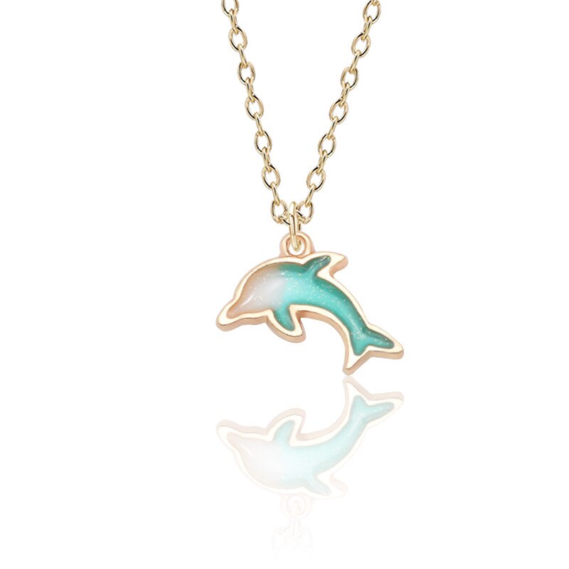 Doreen Box Korean Cute Little Dolphin Necklace Jewelry Golden Alloy Small Pendant Beautiful Cartoon Accessories For Women Girl