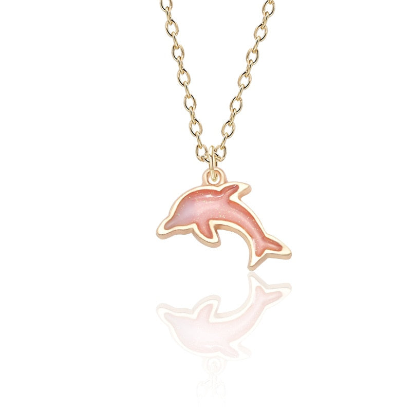 Doreen Box Korean Cute Little Dolphin Necklace Jewelry Golden Alloy Small Pendant Beautiful Cartoon Accessories For Women Girl