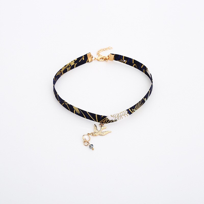 Doreen Box Vintage Chinese Style Women Choker Flower Bird Gold Pendant Hollow Out Imitation Pearl Clavicular Chain Neckalce, 1PC