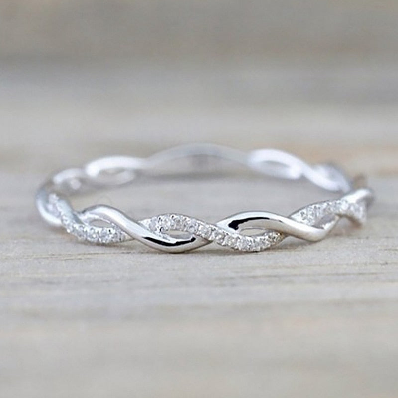 2020 New Trendy Twist Ring Gold / Rose Gold Color Women Jewelry Wedding Ring Rhinestone Fashion Wholesale 1 Piece