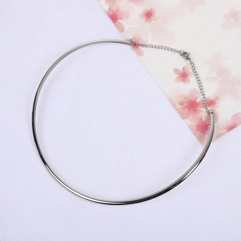DoreenBeads 304 Stainless Steel Collar Neck Round Circle Necklace Dull Silver Color U-shaped 48cm(18 7/8") long Trendy, 1 Piece