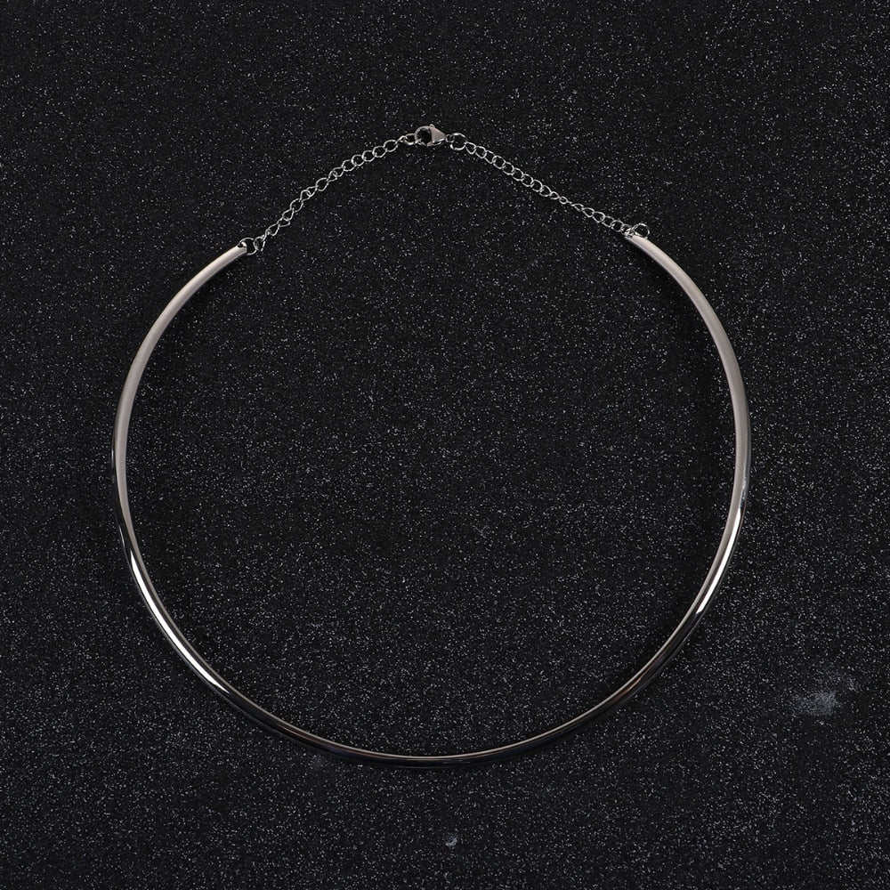 DoreenBeads 304 Stainless Steel Collar Neck Round Circle Necklace Dull Silver Color U-shaped 48cm(18 7/8") long Trendy, 1 Piece