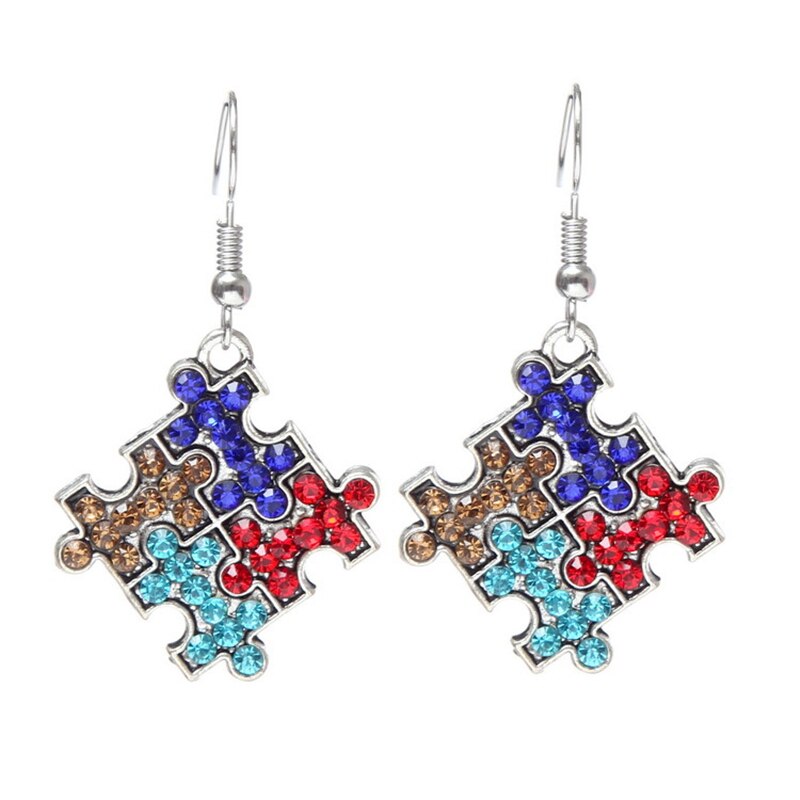 DoreenBeads Autism Awareness Children Kids Necklace Silver Color Link Chain Heart Jigsaw Puzzle Piece Enamel Warm Gift Accessory