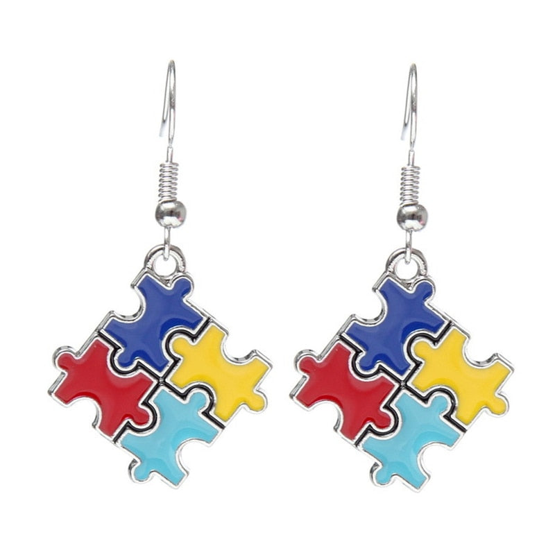 DoreenBeads Autism Awareness Children Kids Necklace Silver Color Link Chain Heart Jigsaw Puzzle Piece Enamel Warm Gift Accessory