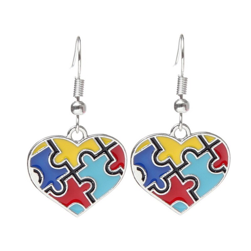 DoreenBeads Autism Awareness Children Kids Necklace Silver Color Link Chain Heart Jigsaw Puzzle Piece Enamel Warm Gift Accessory