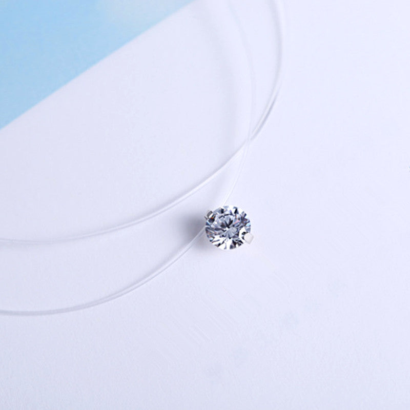DoreenBeads Fashion Invisible Transparent Fishing Line Necklace Rhinestone Pendant Zircon Neck Lace Women Jewelry 8Choices 1PC