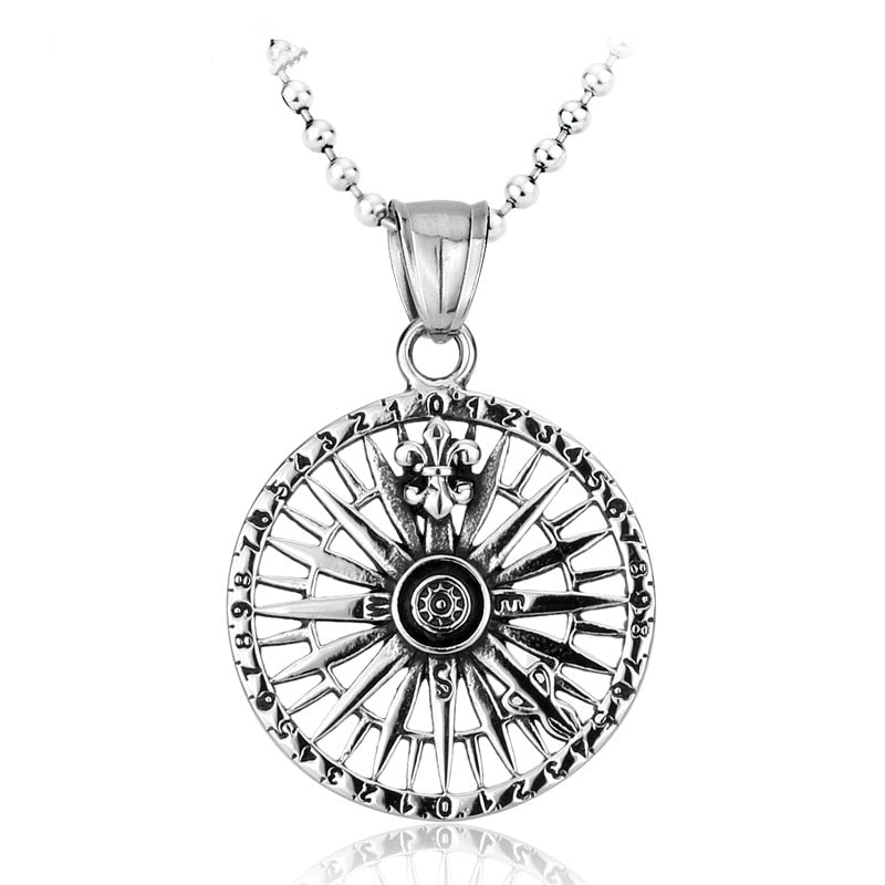 Gothic Clock Long Necklace Pendant Men Jewelry 316L Stainless Steel Fashion Vintage Compass Silver Color Gift Chain