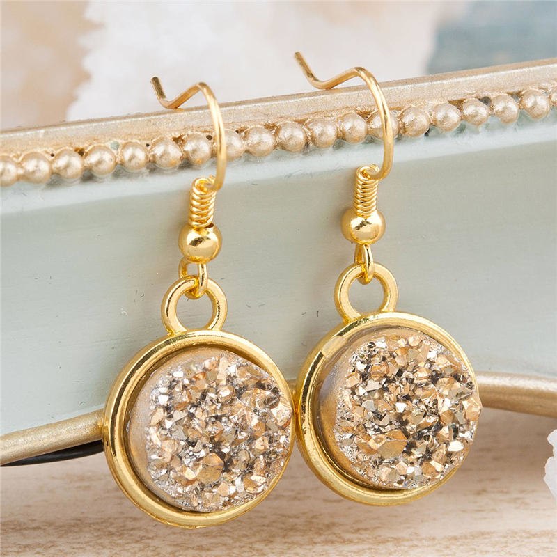 Handmade Resin Drusy /Drusy Chic Earrings gold color Pink Purple Round 34mm(1 3/8) x 15mm( 5/8), 1 Pair