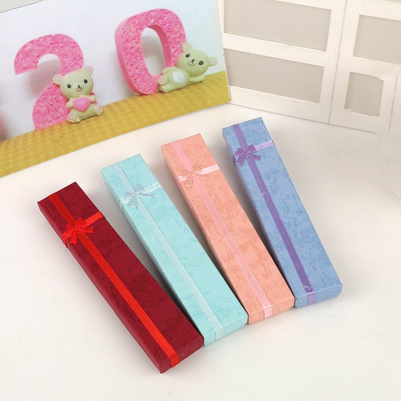 New Bow Style Cardboard Jewelry Box Bracelet Box Necklace Earrings Ring Box With Ribbon Multicolor At Random 1PC