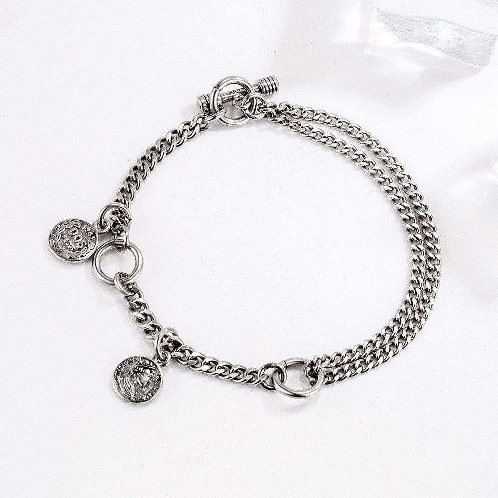 Double-Deck Cuba Chains Women's Bracelets on Round Brand Bangles 925 Stamp Retro  Jewelry Accessories Christmas GaaBou