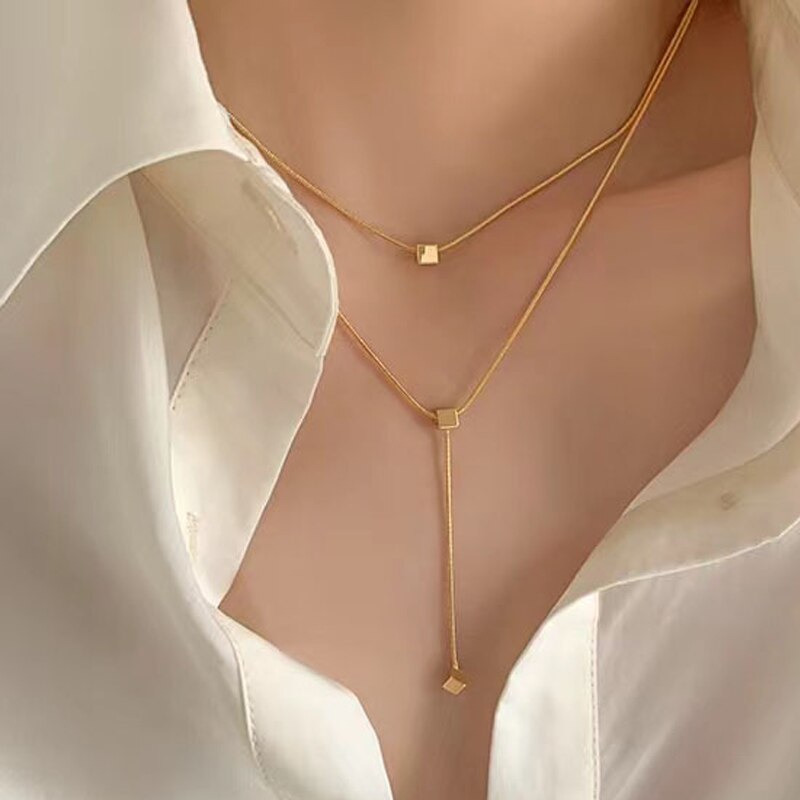 Double Deck Snake Choker Chain Gold Cube Necklaces For Women Designer  Jewelry 2022 Trend Gift For Girlfriend