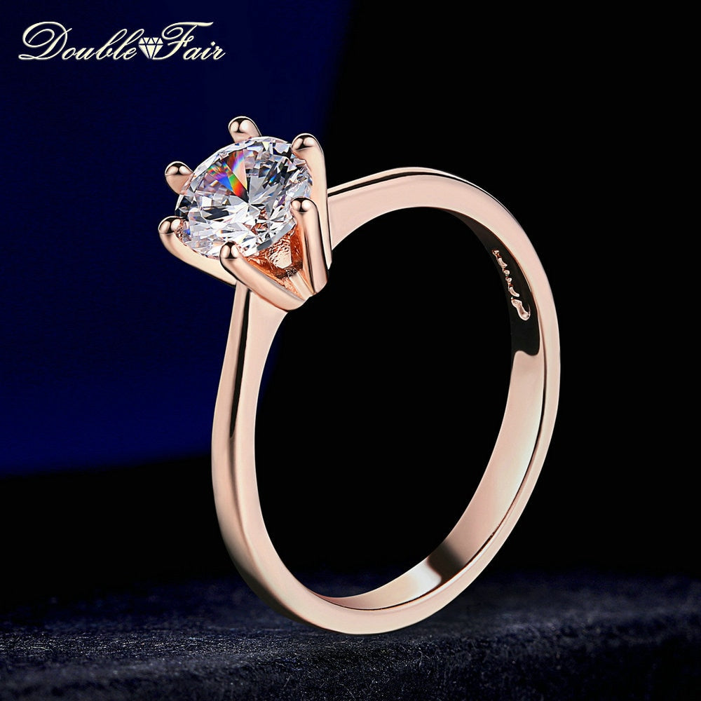 6 Claw 1 Carat Cubic Zirconia Wedding/Engagement rings For Women Silver/Rose Gold Color Women's Ring Jewelry DFR014