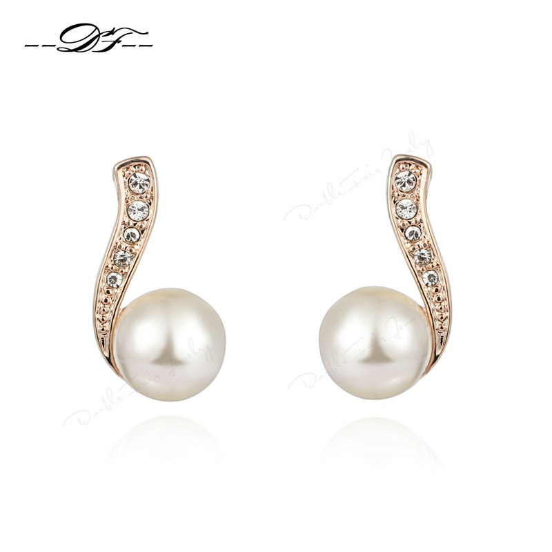 Black Simulated Pearl Beads Stud Earrings Rose Gold Color CZ Stone Jewelry Crystal Jewelry For Women Brinco DFE711