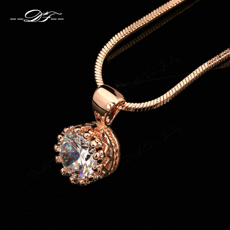 Brand Unique Crown Cubic Zirconia Necklaces &Pendants Silver/Rose Gold Color Chain Fashion Jewelry For Women DFN390