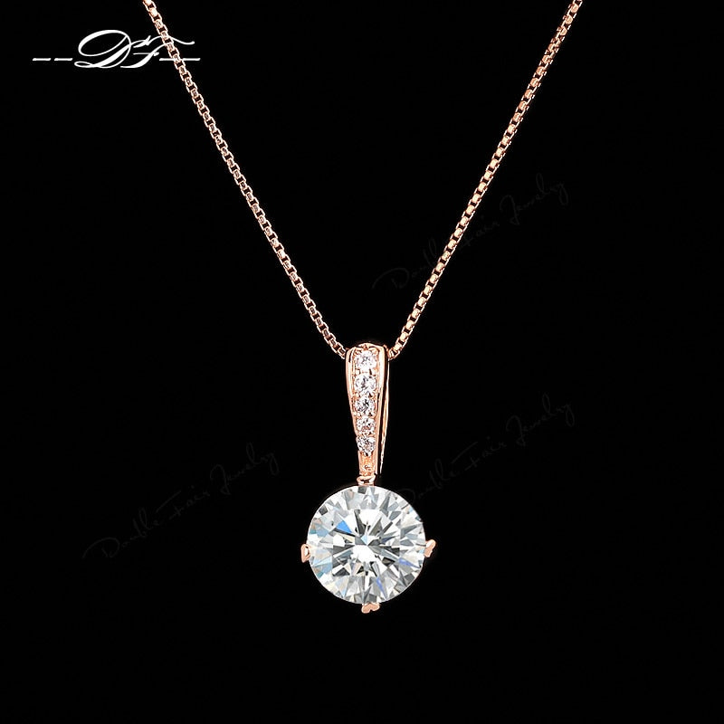 Style Cubic Zirconia Chain Necklaces & Pendants Rose Gold Color Fashion Crystal Wedding Jewelry For Women DFN426