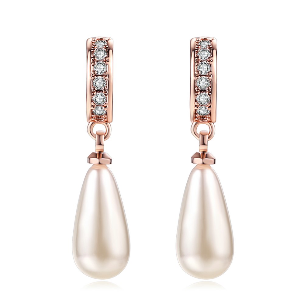Rose Gold Color Simulated Pearl Beads Stud Earrings Fashion Brand Party Jewelry For Women Wholesale DFE446 brincos