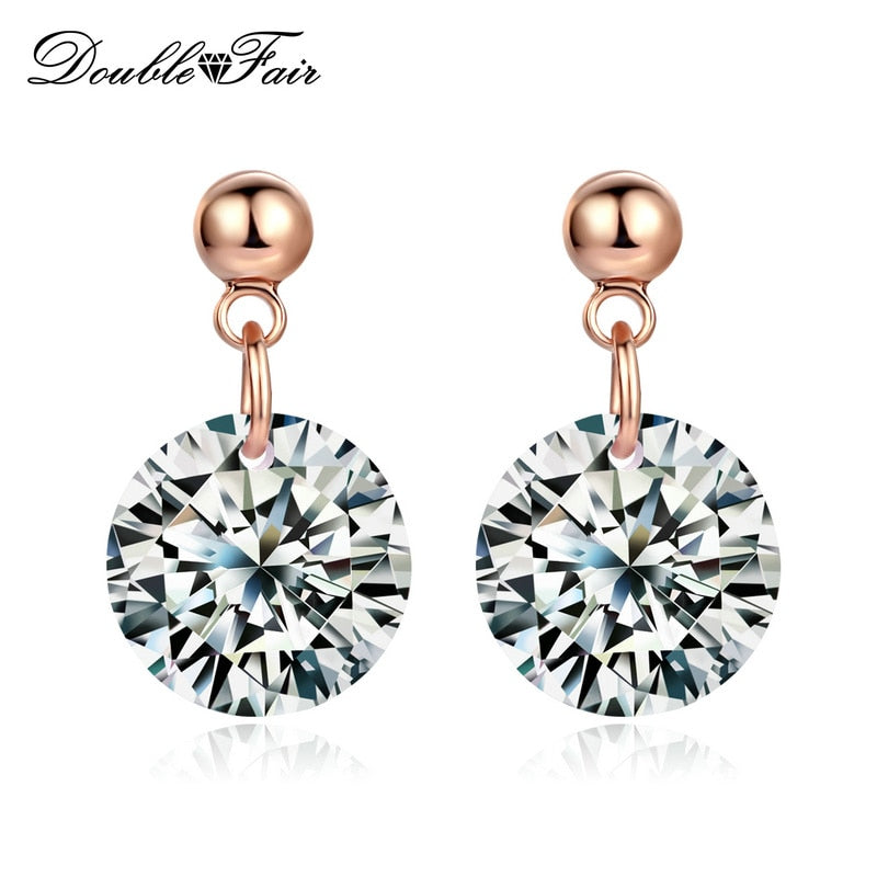 Simple OL Style Cubic Zirconia Stud Earrings For Women Rose Gold Color Fashion CZ Wedding Jewelry Wholesale DFE153