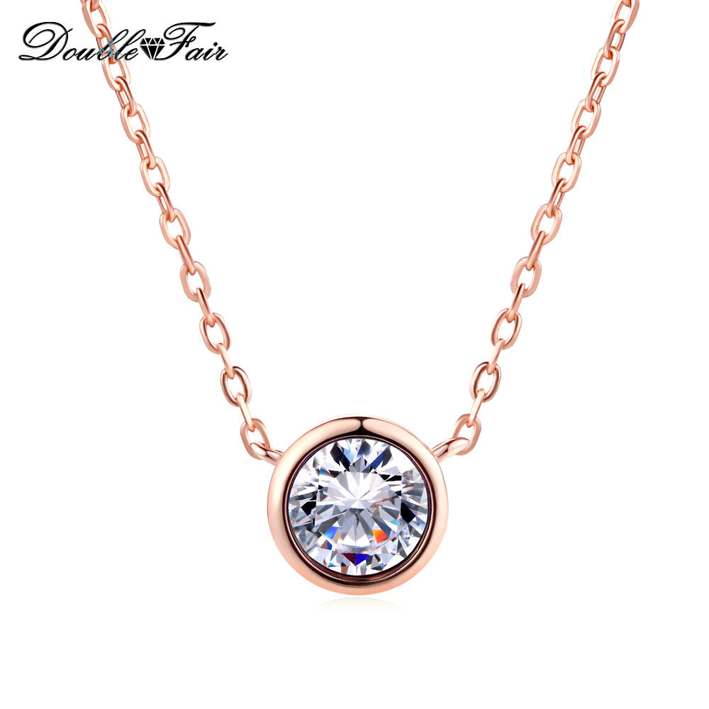 Simple Style Cubic Zirconia Necklaces &Pendants Rose Gold Color Fashion Jewelry For Women Chain Accessiories DFN454